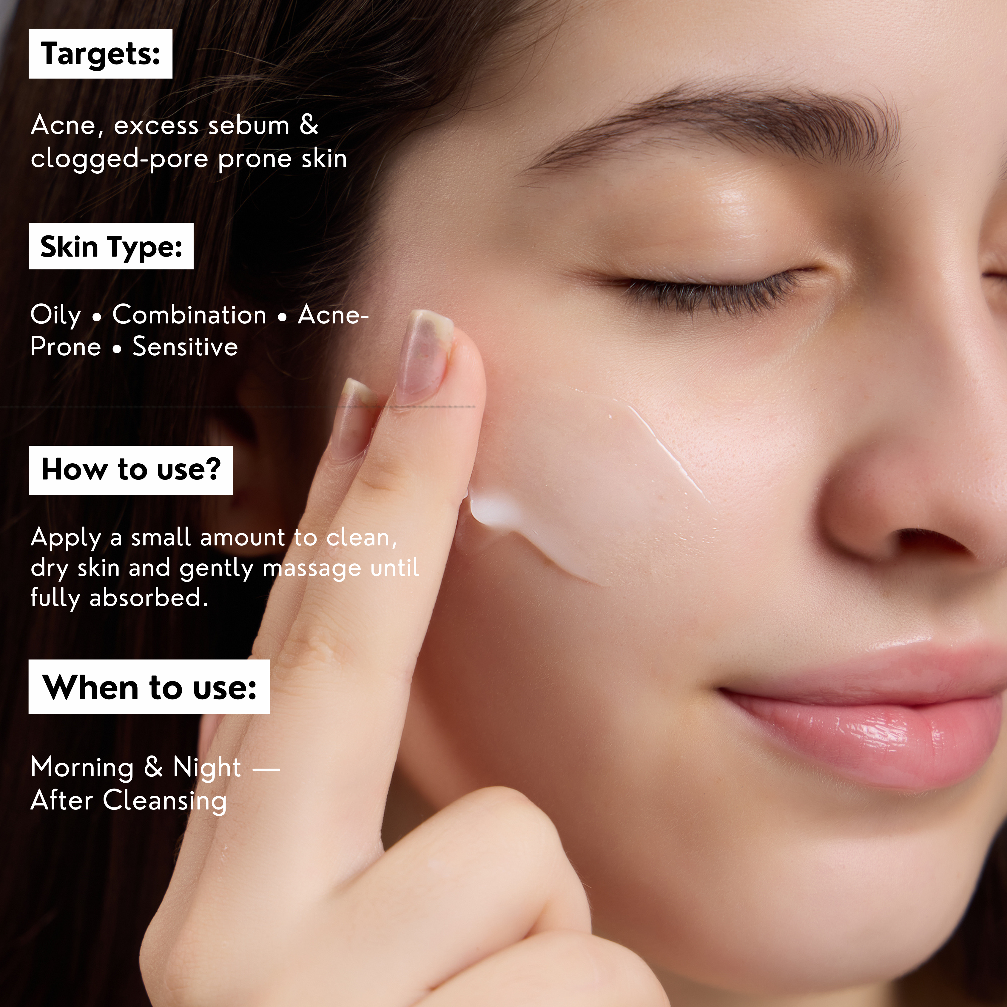 Acne moisturizer gel, for oily, sensitive and combination skin