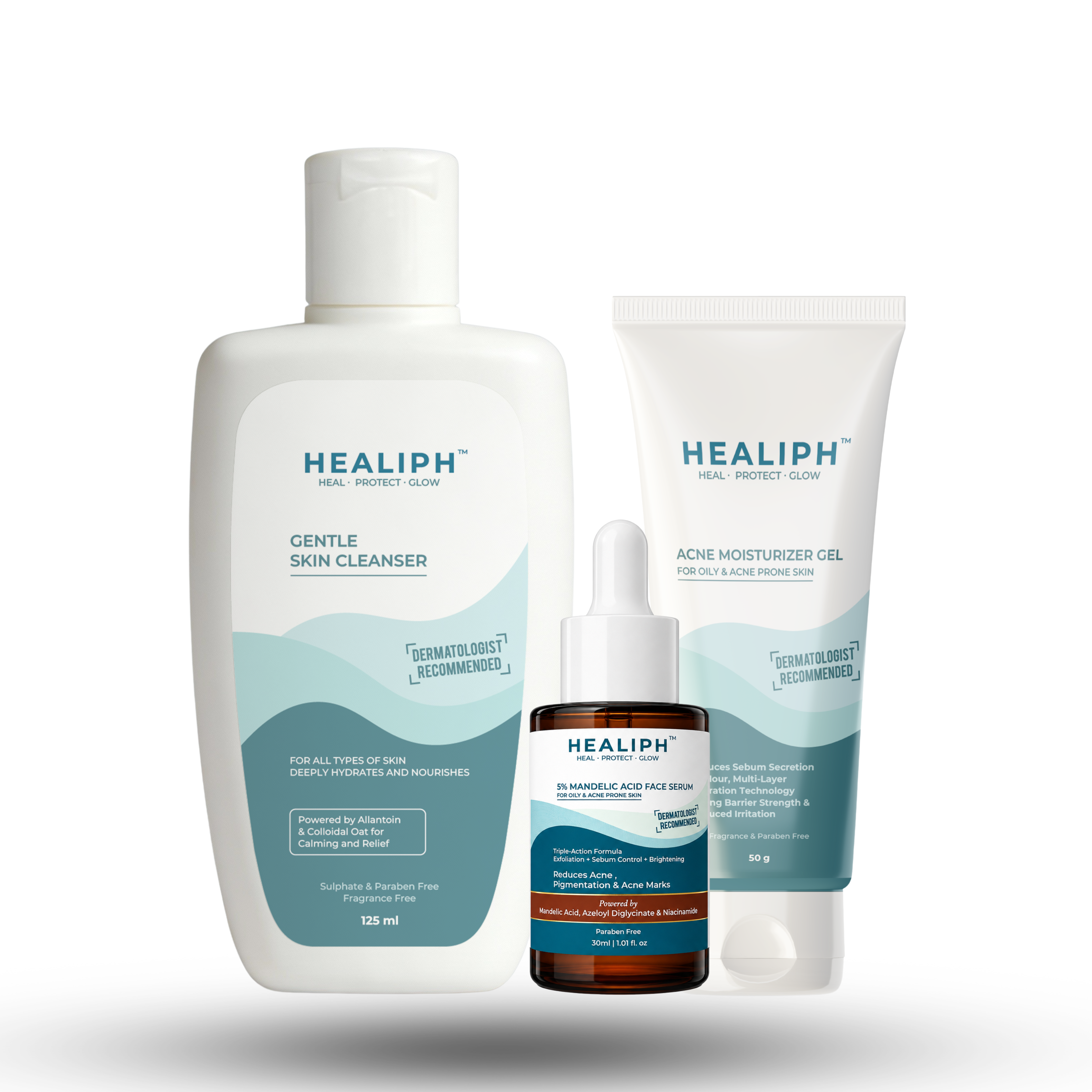 HEALIPH Anti-Acne Skincare Kit | Cleanser + 5% Mandelic Acid Serum + Acne & Sebum Balancing Gel-Cream